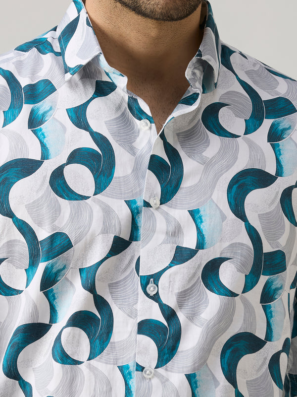 Men's White Printed Slim Fit Shirts