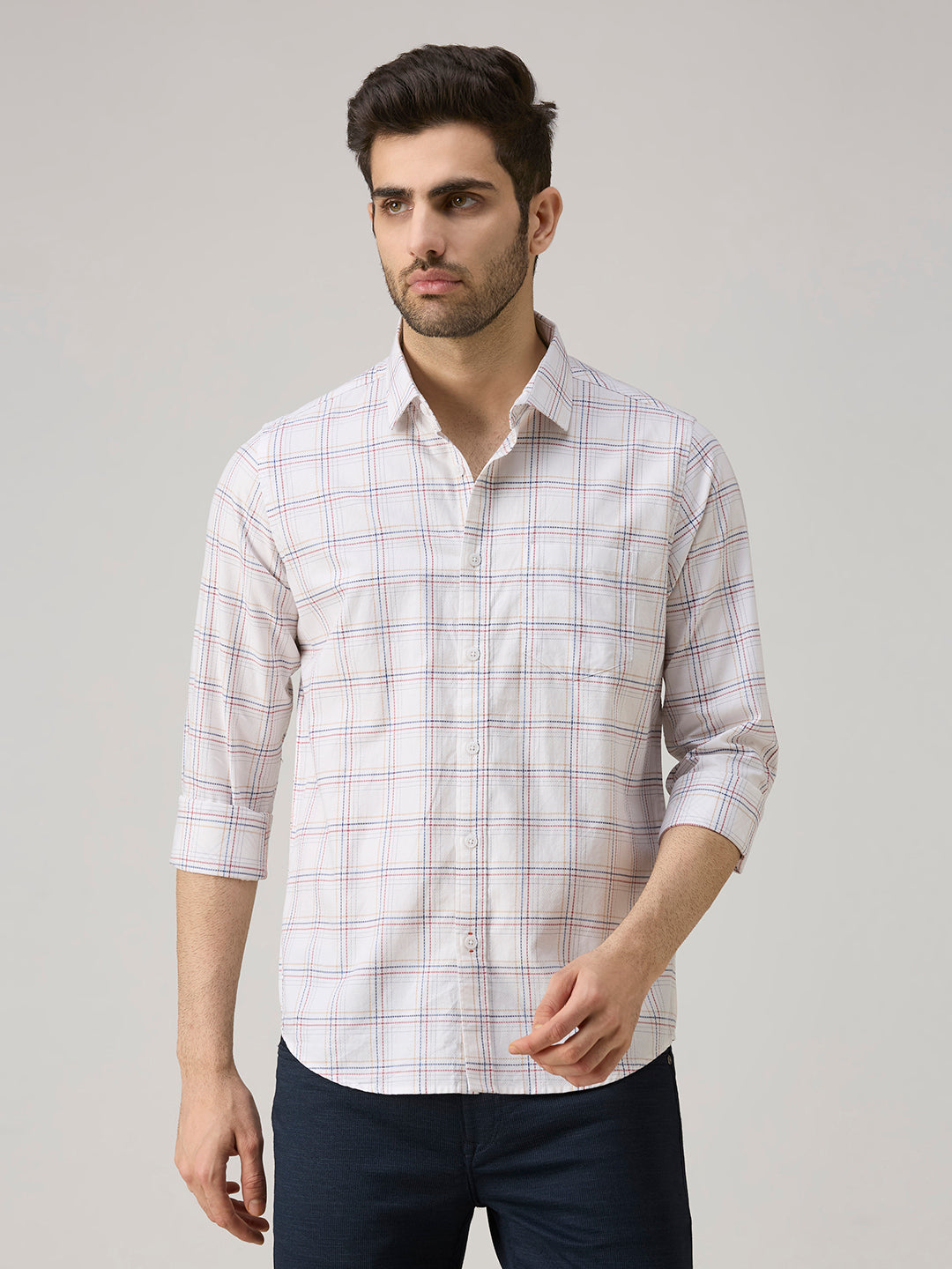 Men's White Checks Slim Fit Shirts