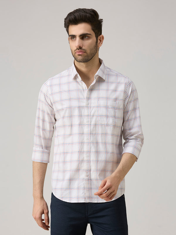 Men's White Checks Slim Fit Shirts