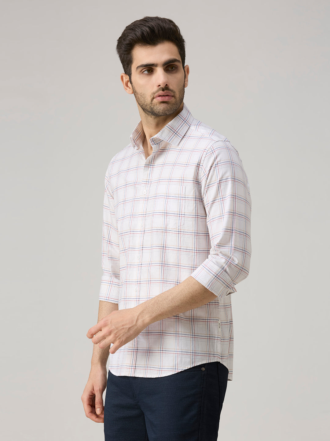 Men's White Checks Slim Fit Shirts
