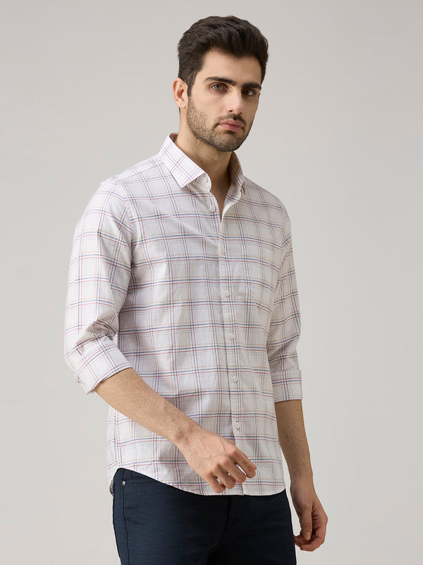 Men's White Checks Slim Fit Shirts