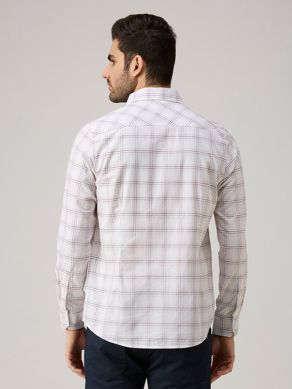 Men's White Checks Slim Fit Shirts