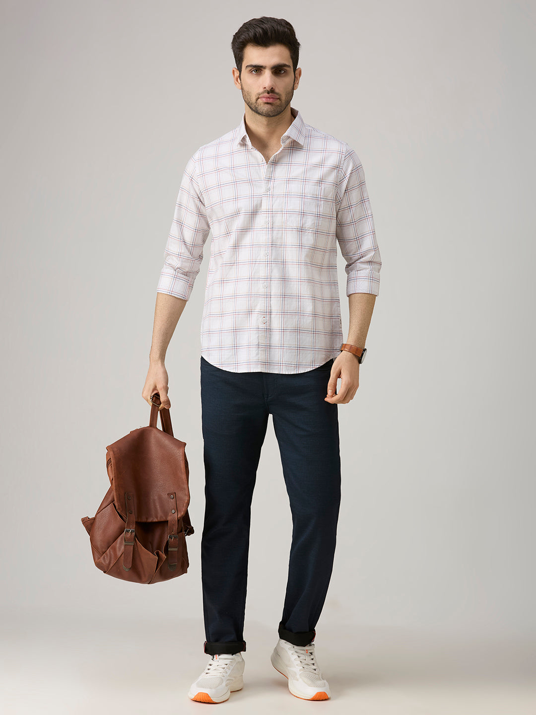 Men's White Checks Slim Fit Shirts