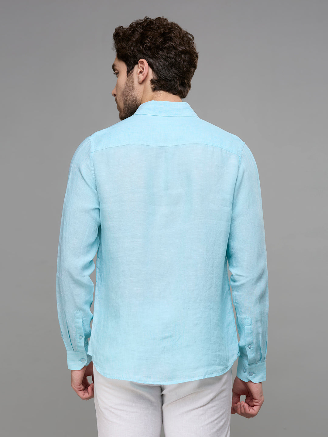 Men's Turquoise Solid Slim Fit Shirts