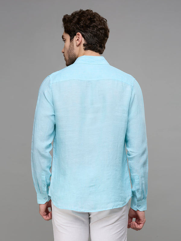 Men's Turquoise Solid Slim Fit Shirts