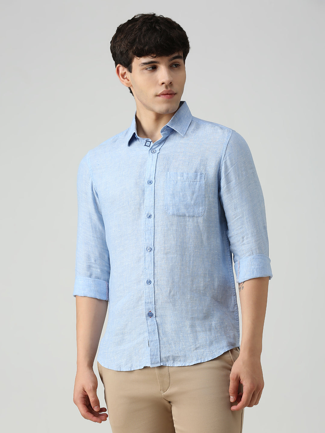 Men's Light Blue Solid Slim Fit Shirts