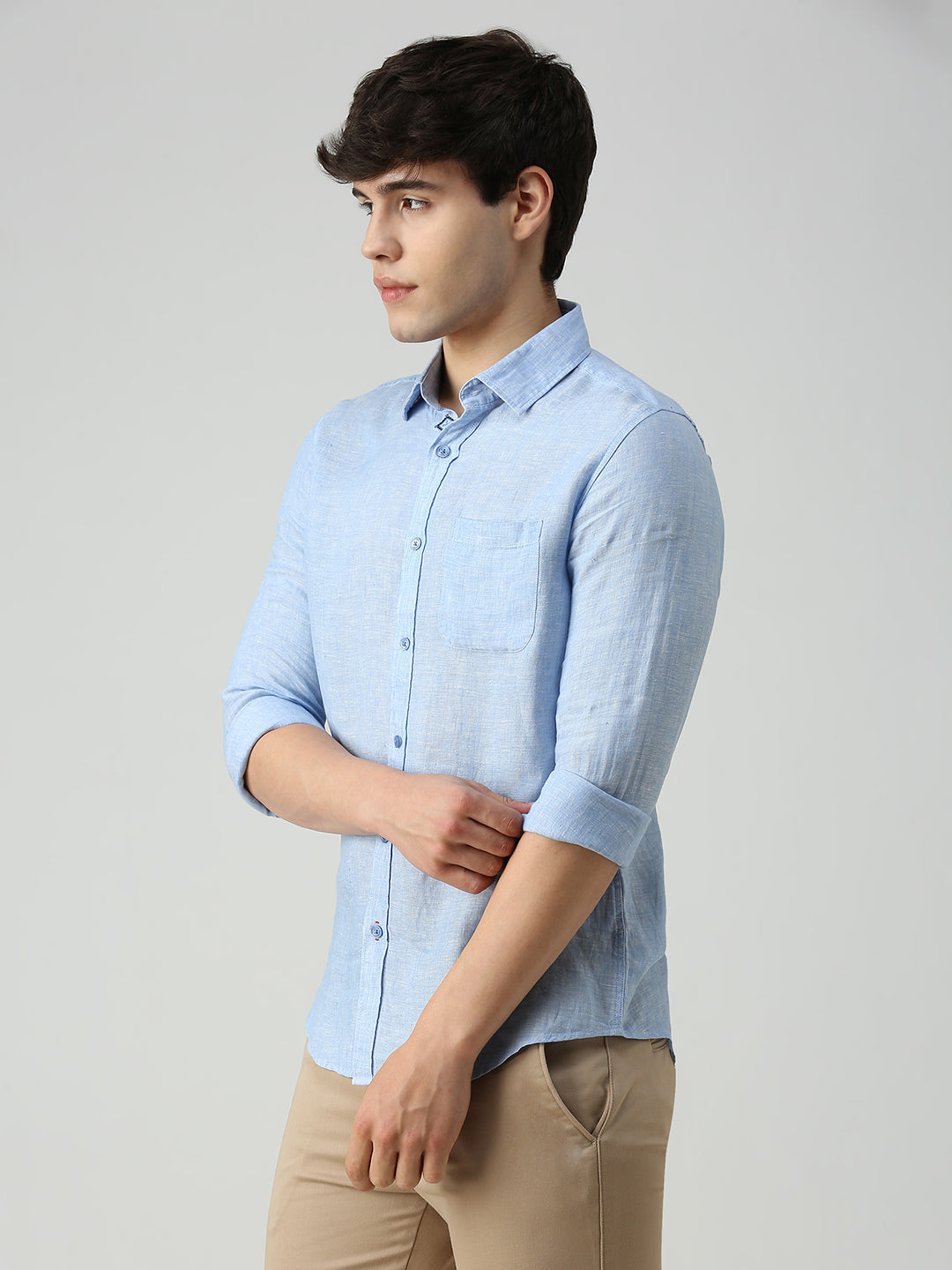 Men's Light Blue Solid Slim Fit Shirts