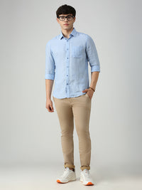 Men's Light Blue Solid Slim Fit Shirts