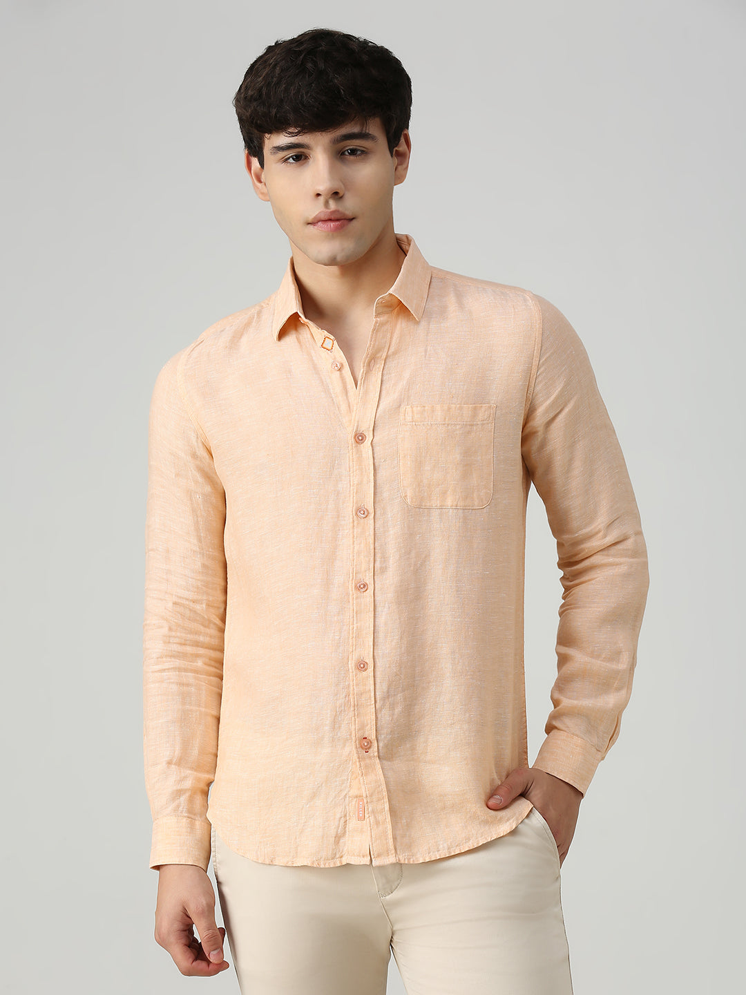 Men's Orange Solid Slim Fit Shirts