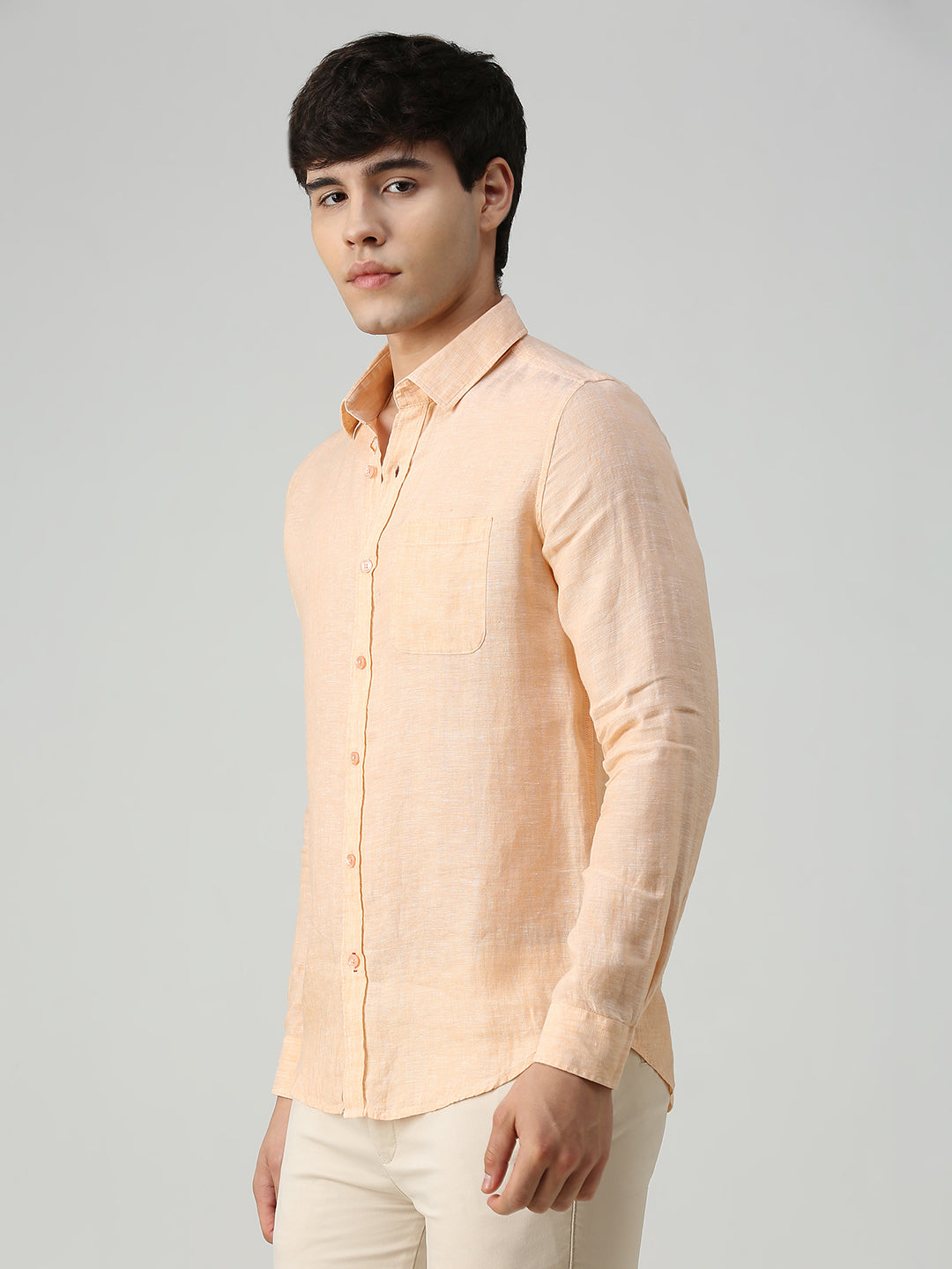 Men's Orange Solid Slim Fit Shirts