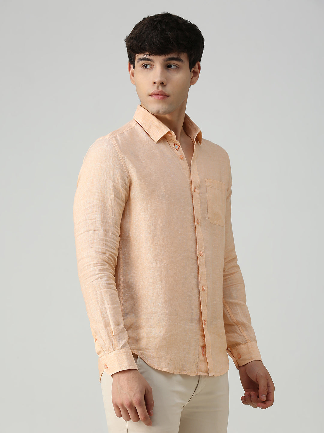 Men's Orange Solid Slim Fit Shirts