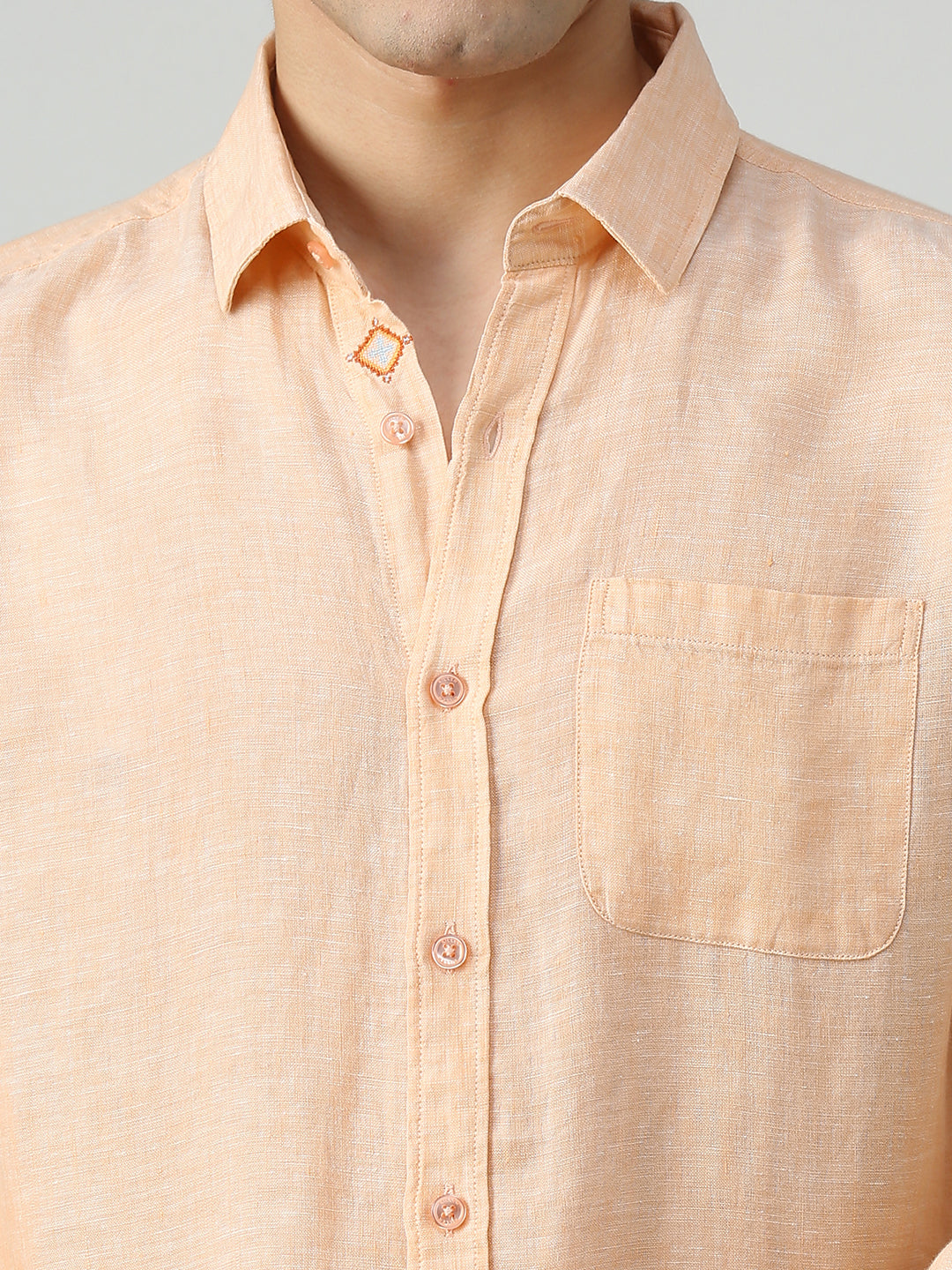 Men's Orange Solid Slim Fit Shirts