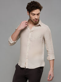 Men's Beige Solid Slim Fit Shirts