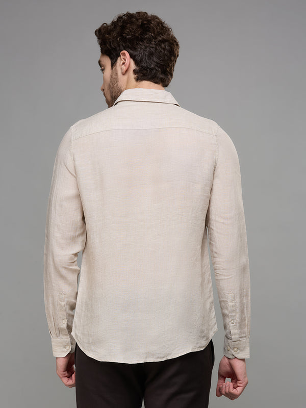 Men's Beige Solid Slim Fit Shirts