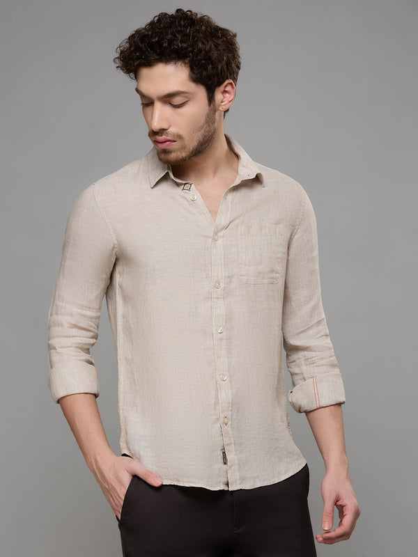 Men's Beige Solid Slim Fit Shirts