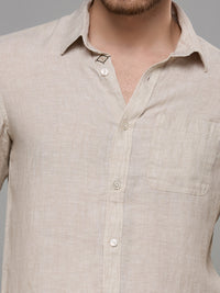 Men's Beige Solid Slim Fit Shirts