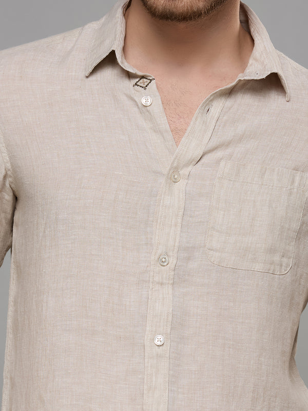 Men's Beige Solid Slim Fit Shirts