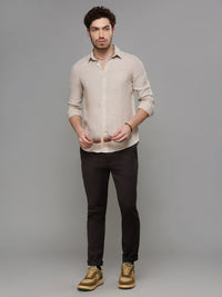 Men's Beige Solid Slim Fit Shirts