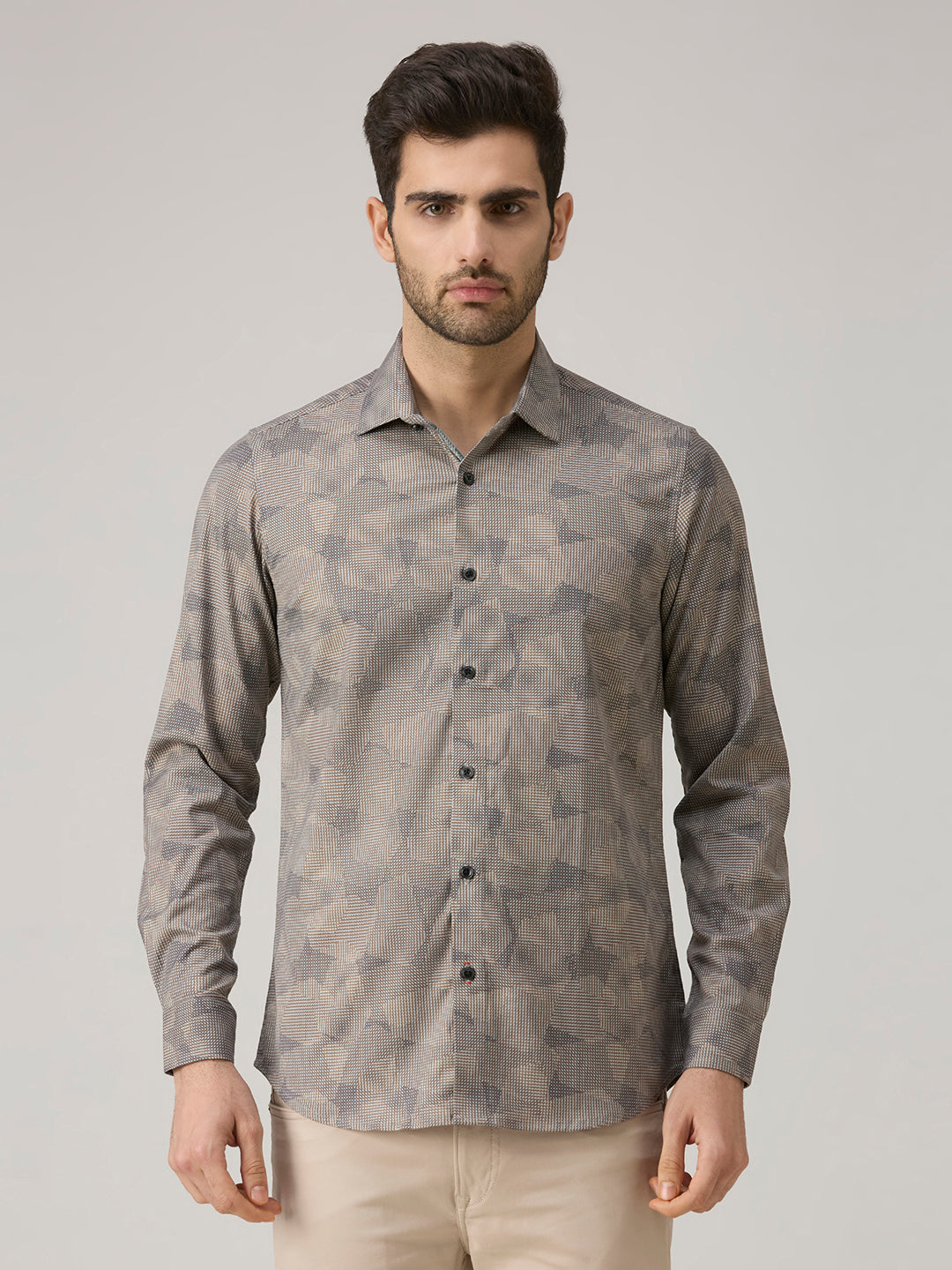 Men's Khaki Printed Slim Fit Shirts
