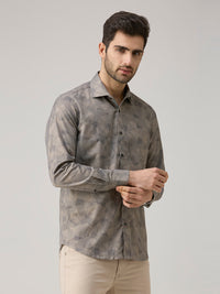 Men's Khaki Printed Slim Fit Shirts