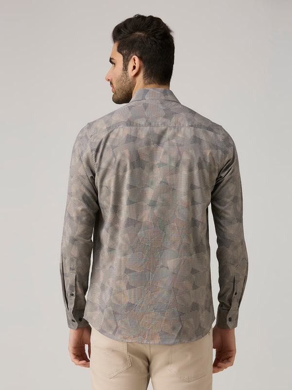 Men's Khaki Printed Slim Fit Shirts