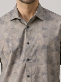 Men's Khaki Printed Slim Fit Shirts