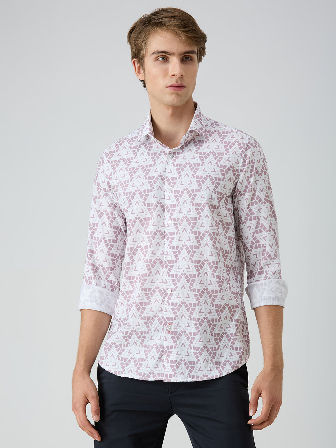 Men's Pink Printed Slim Fit Shirts