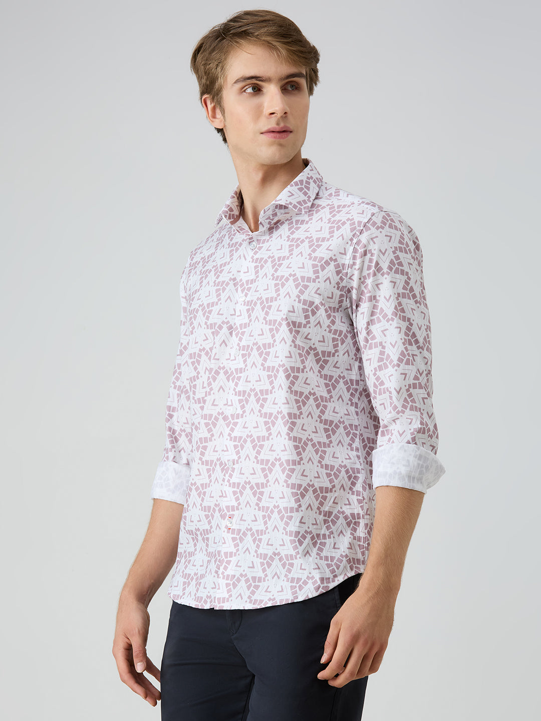Men's Pink Printed Slim Fit Shirts