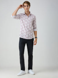 Men's Pink Printed Slim Fit Shirts