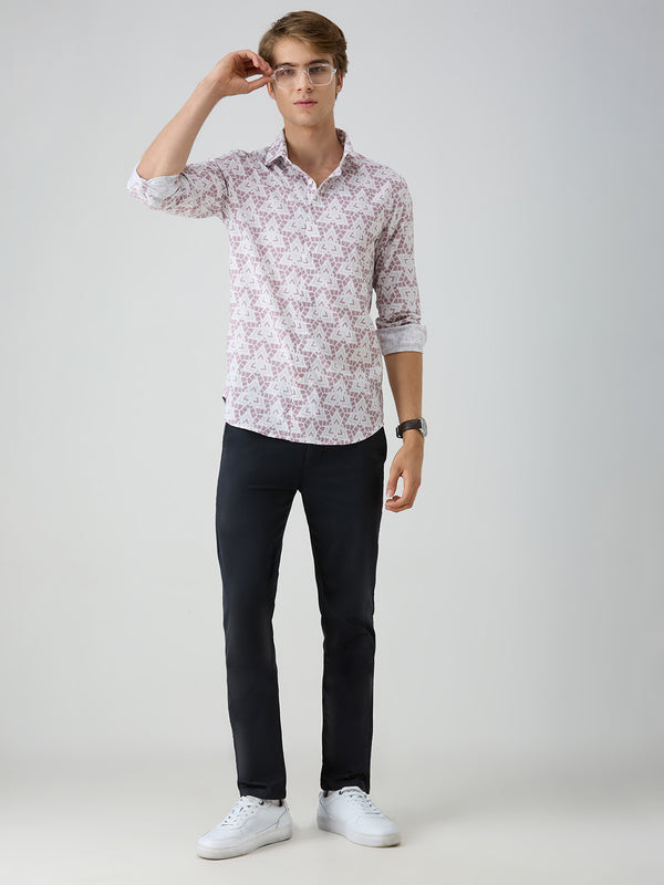 Men's Pink Printed Slim Fit Shirts