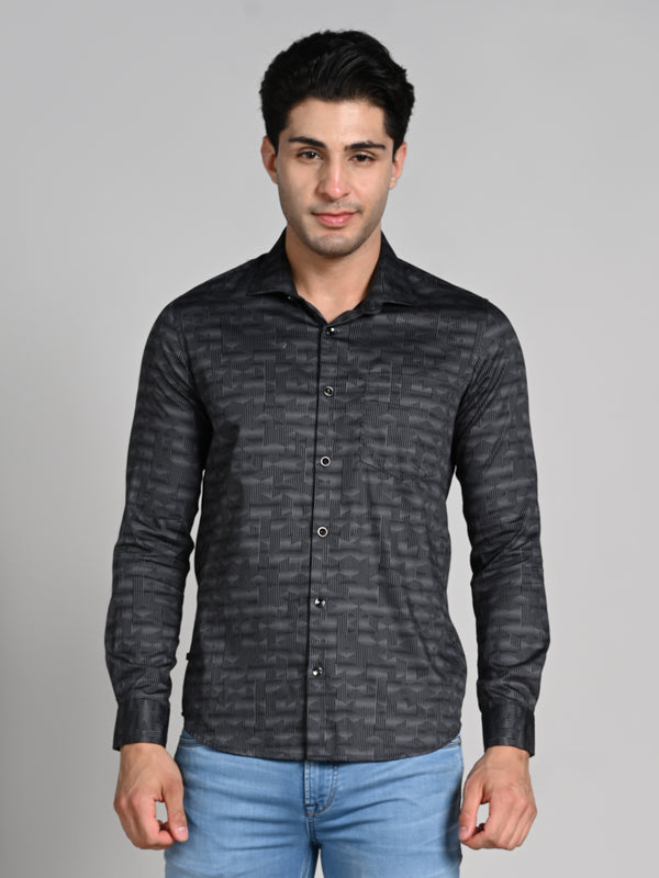 Men's Black Printed Slim Fit Shirts