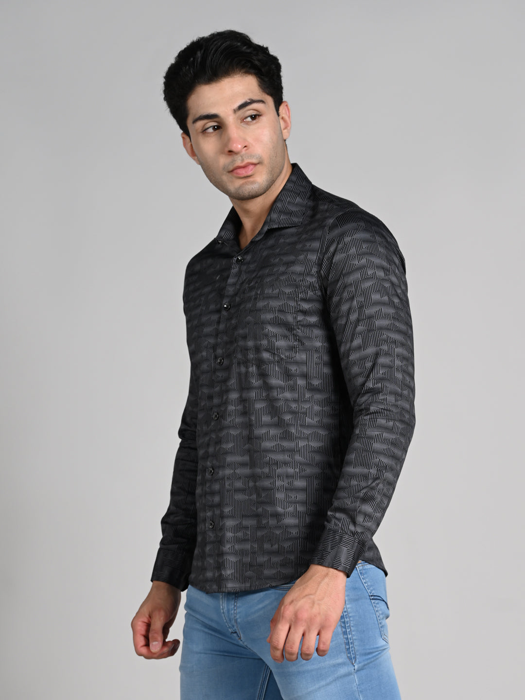 Men's Black Printed Slim Fit Shirts