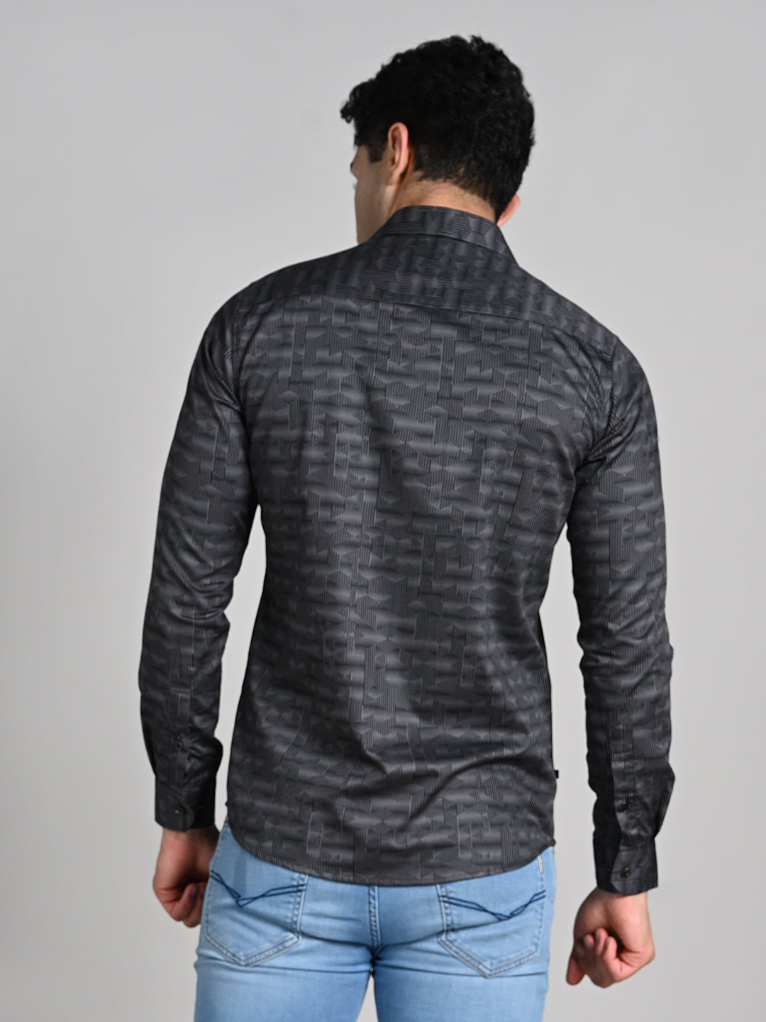 Men's Black Printed Slim Fit Shirts