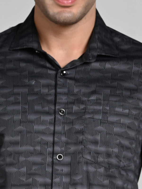 Men's Black Printed Slim Fit Shirts