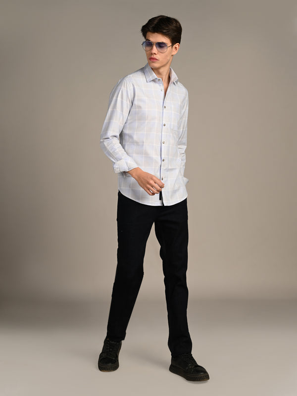 Men's Ivory Checks Slim Fit Shirts