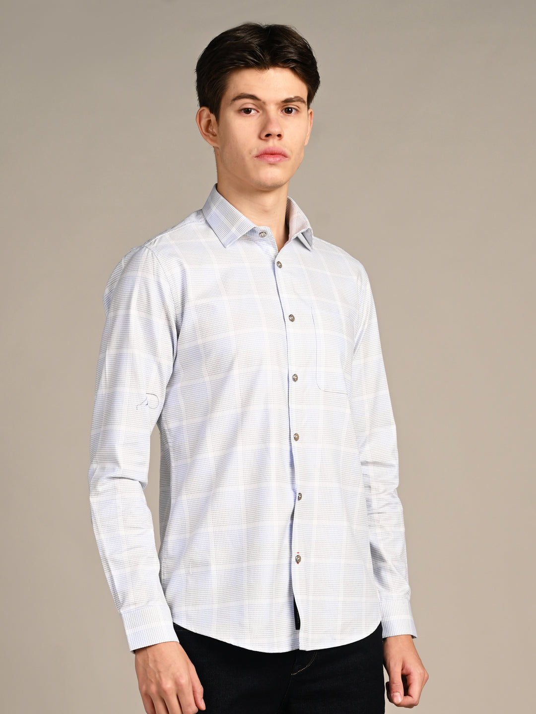 Men's Ivory Checks Slim Fit Shirts