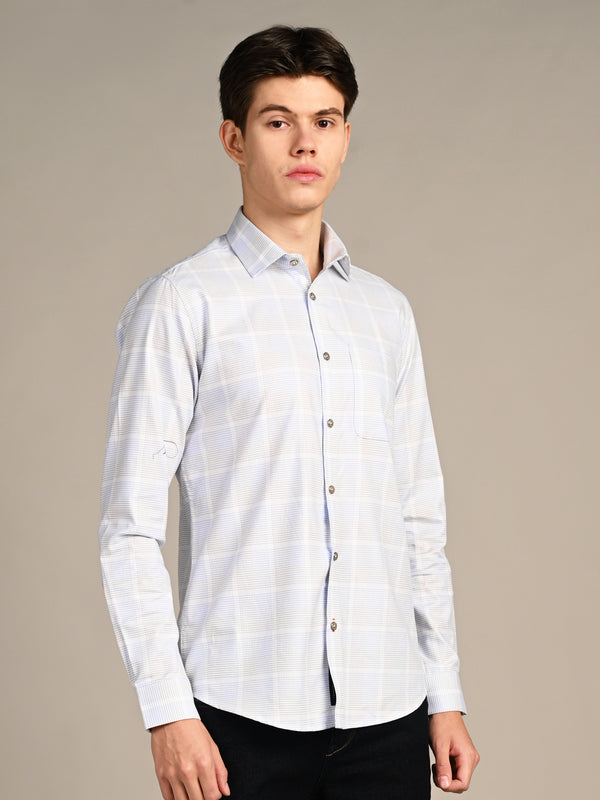 Men's Ivory Checks Slim Fit Shirts