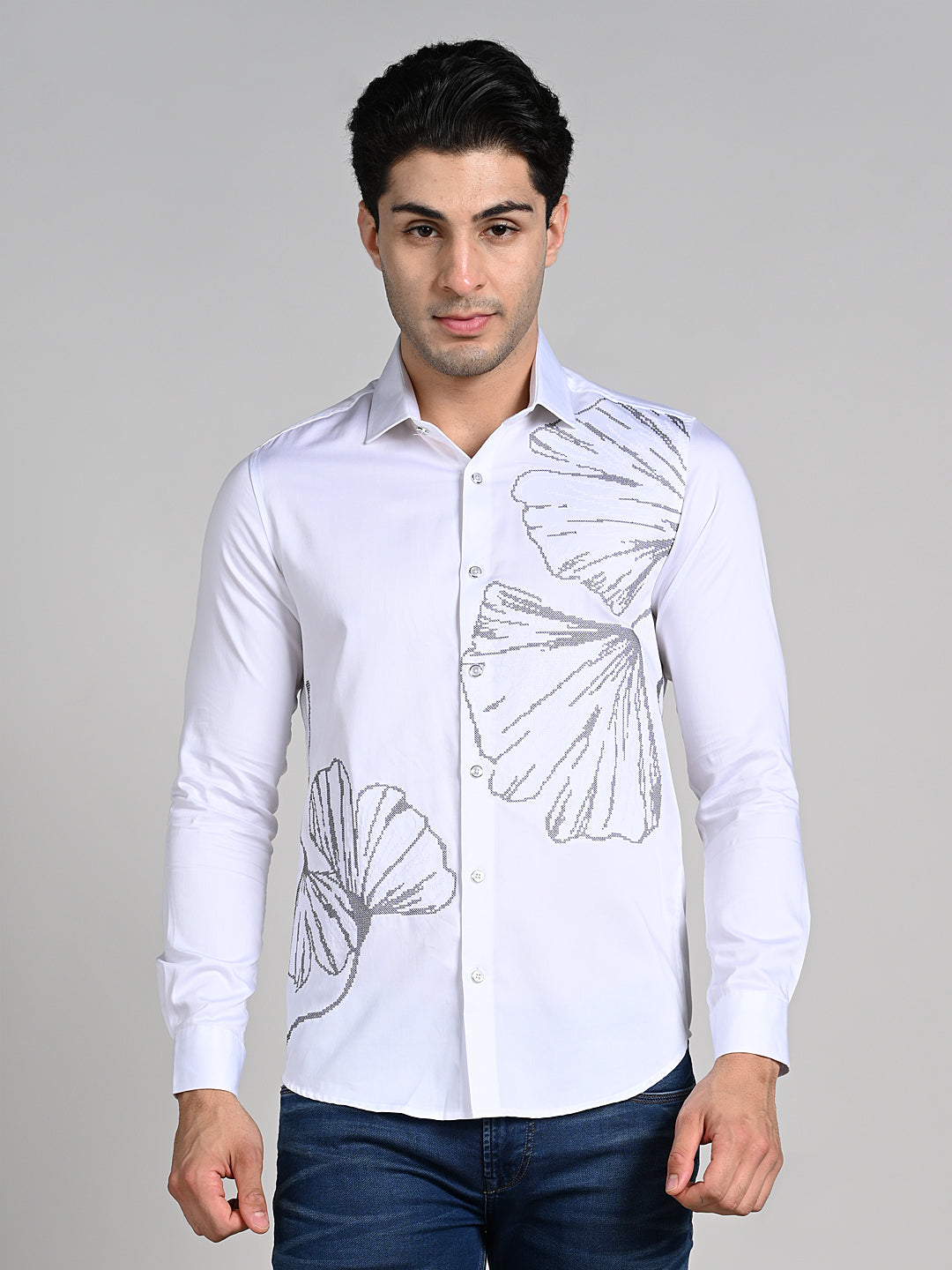 Men's White Solid Slim Fit Shirts