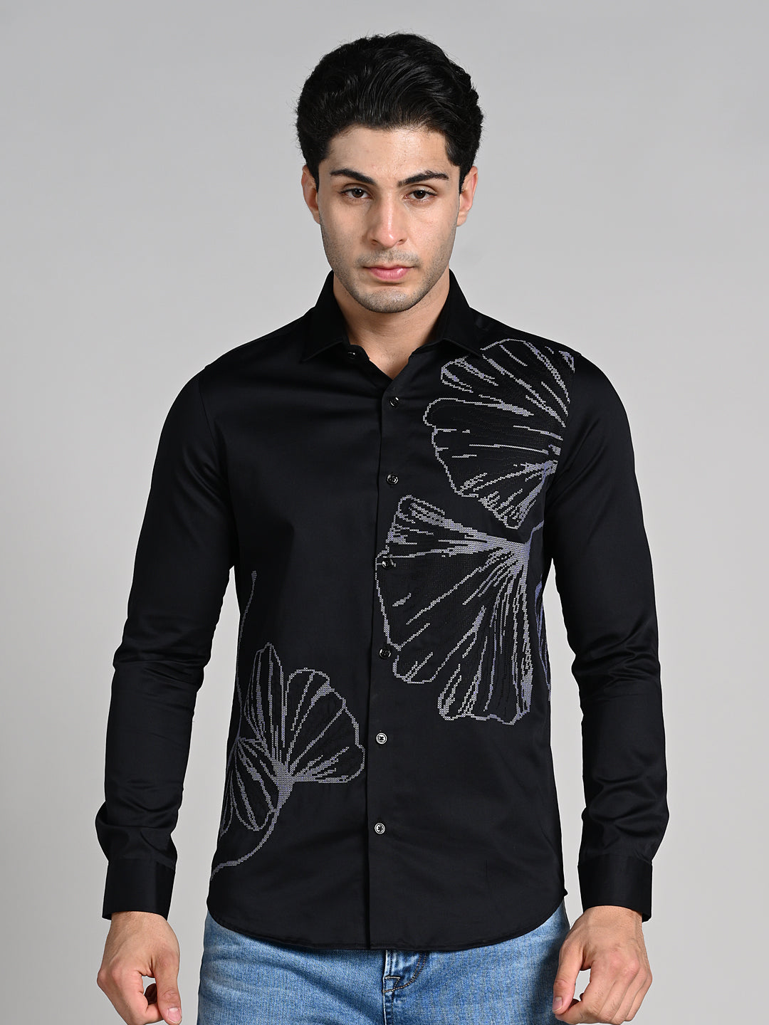 Men's Black Solid Slim Fit Shirts