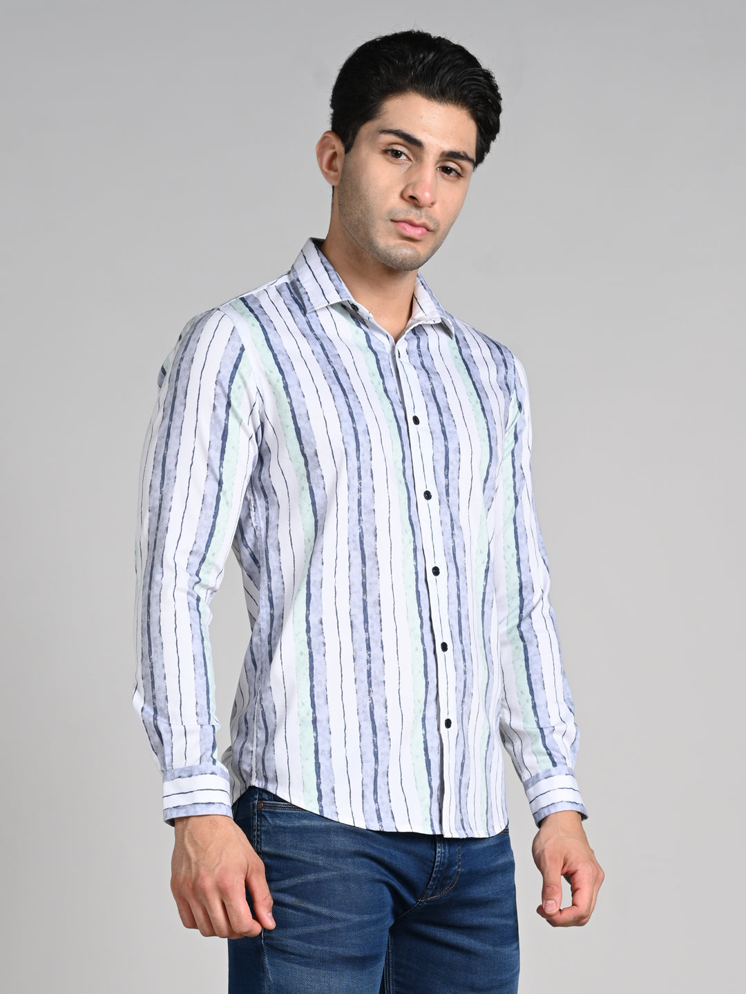 Men's Grey Printed Slim Fit Shirts