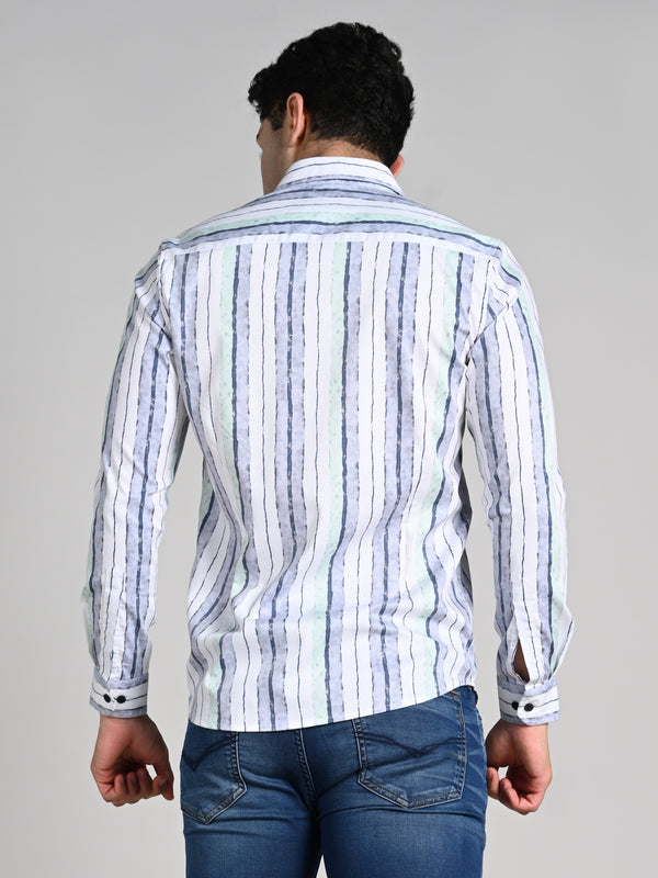 Men's Grey Printed Slim Fit Shirts