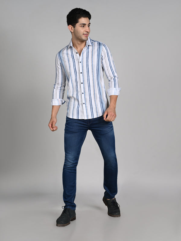 Men's White Printed Slim Fit Shirts