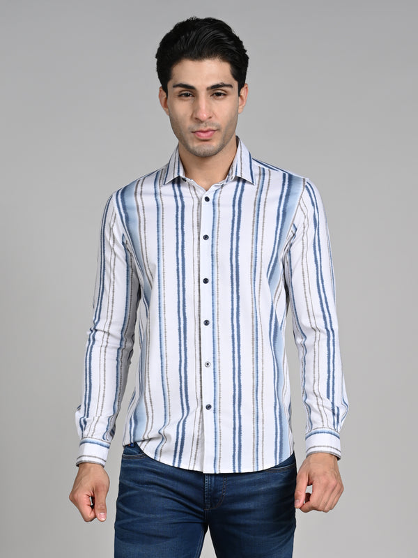 Men's White Printed Slim Fit Shirts