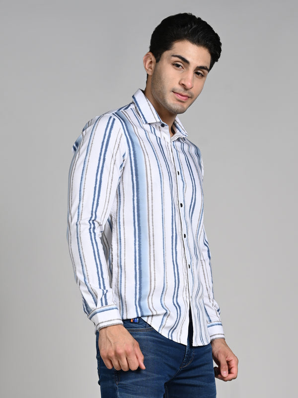 Men's White Printed Slim Fit Shirts