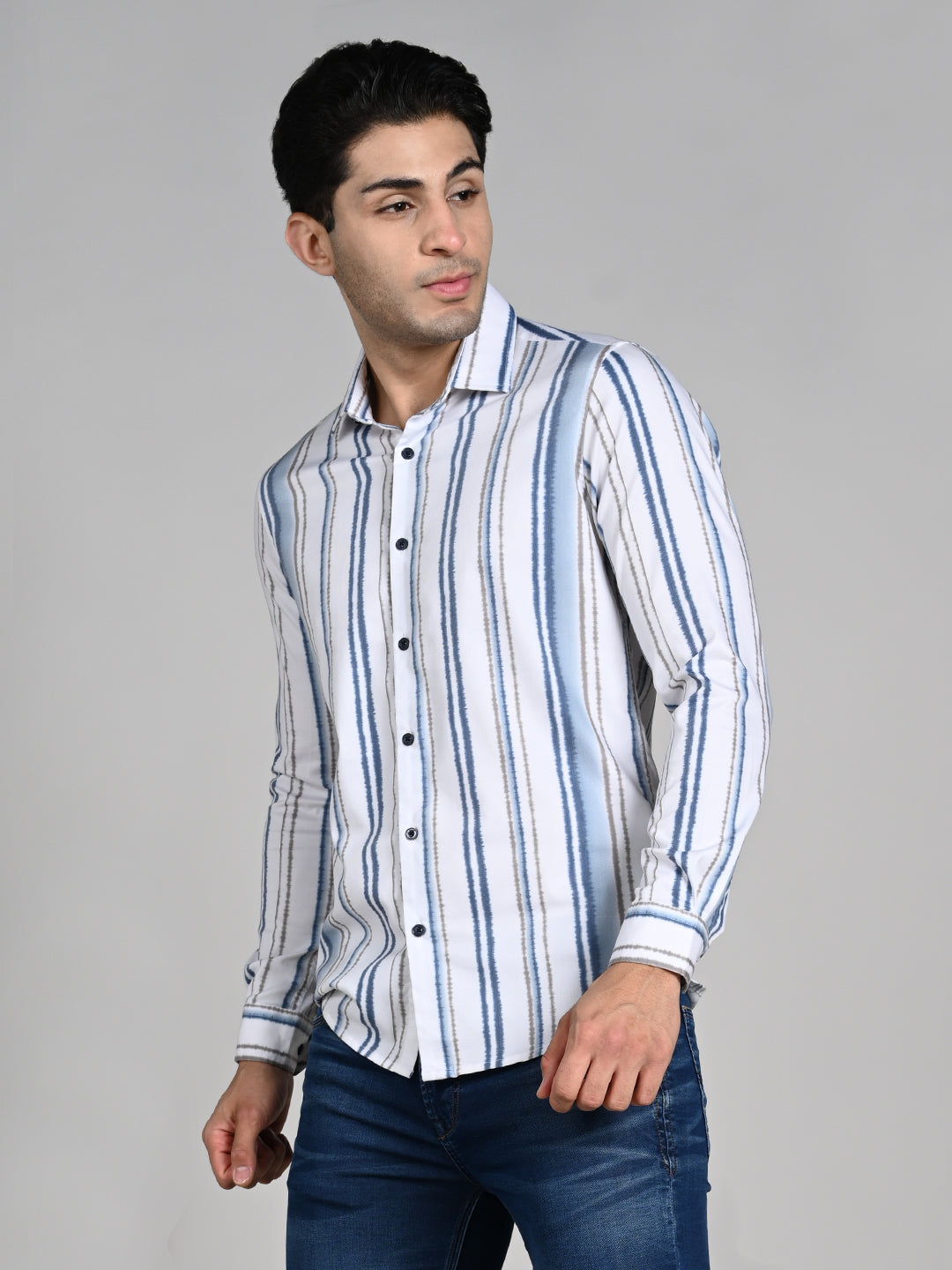 Men's White Printed Slim Fit Shirts