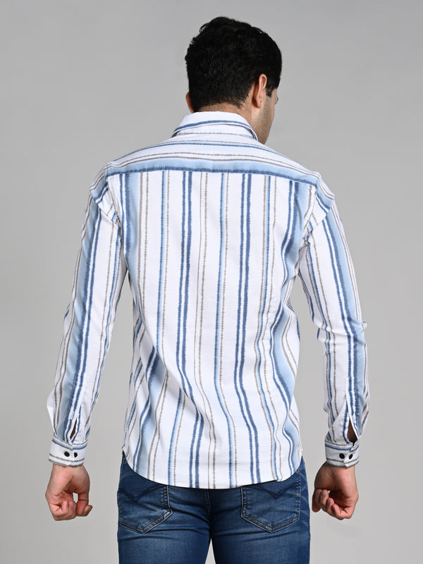 Men's White Printed Slim Fit Shirts