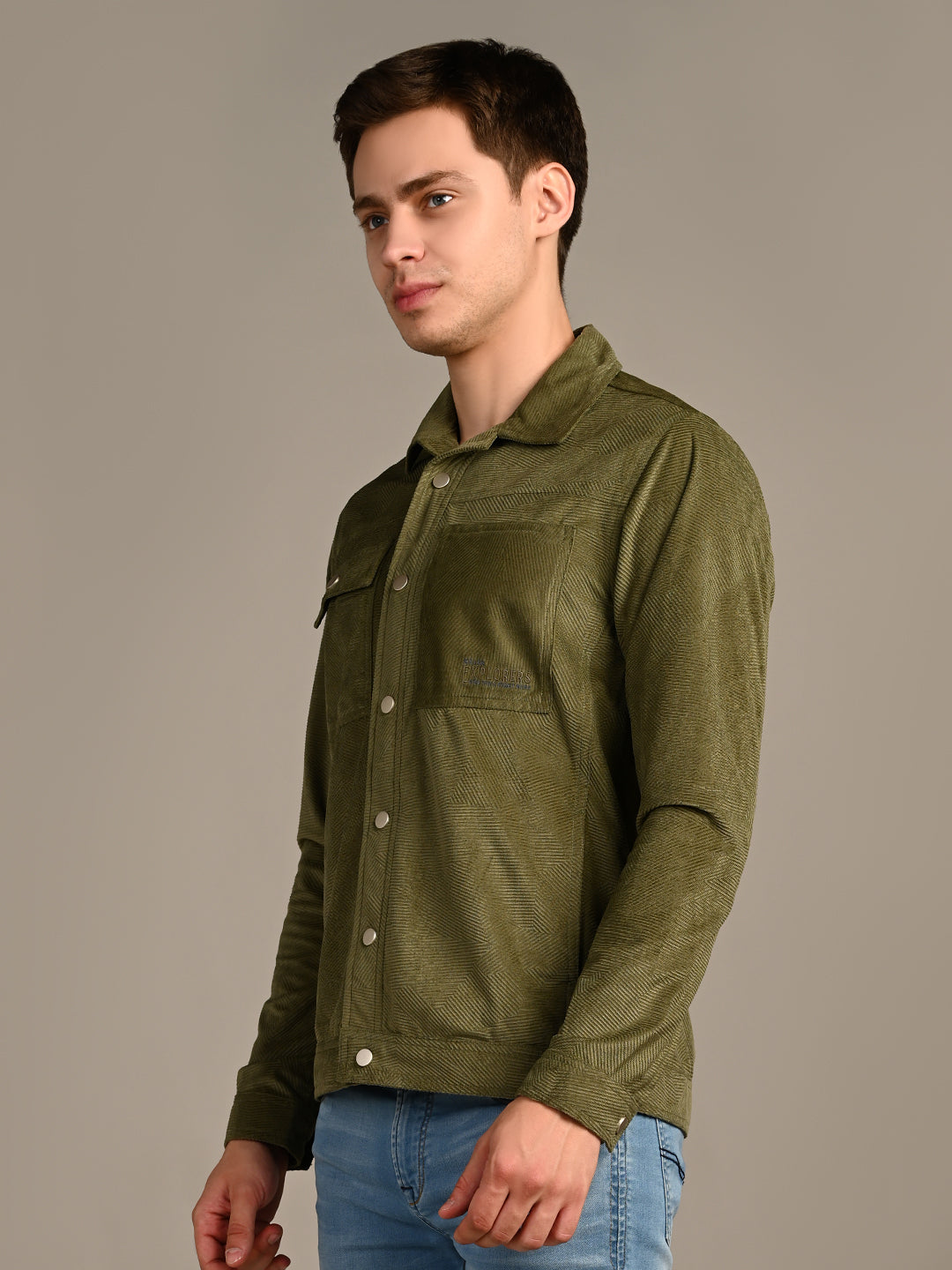Men's Olive Solid Straight Fit
