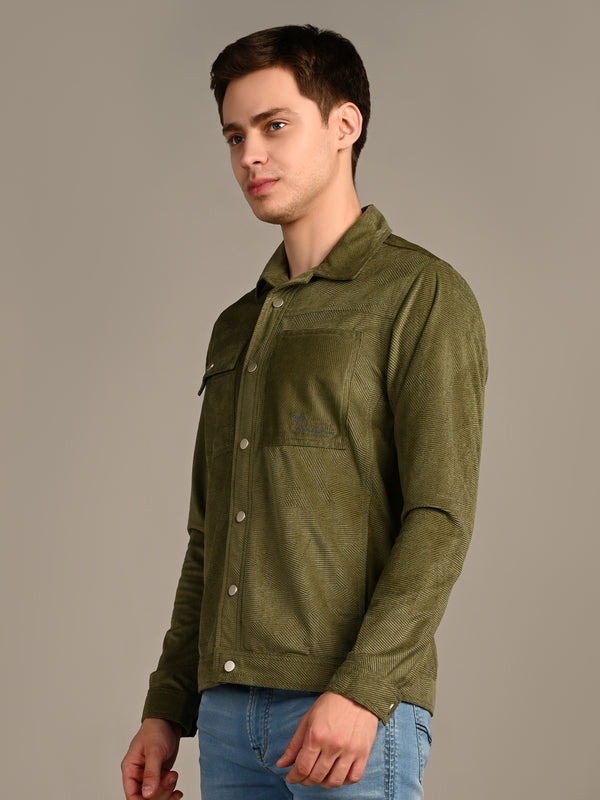 Men's Olive Solid Straight Fit