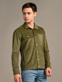 Men's Olive Solid Straight Fit