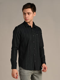 Men's Dark Green Stripe Slim Fit Shirts